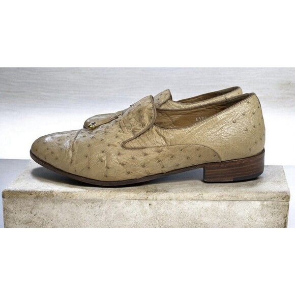 Moreschi Ostrich Tassel Loafers Italy Men’s Size 9.5 For Brass Boot Champagne